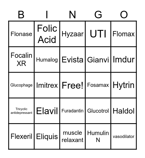 Brand and Generic 61-80 Bingo Card