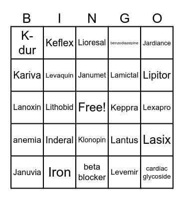 Brand and Generic 81-100 Bingo Card
