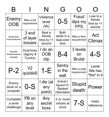ULTRAKILL Bingo Card