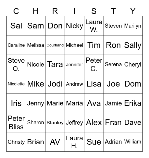 Christy's Bridal Shower Bingo Card
