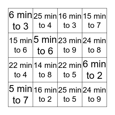 telling time Bingo Card