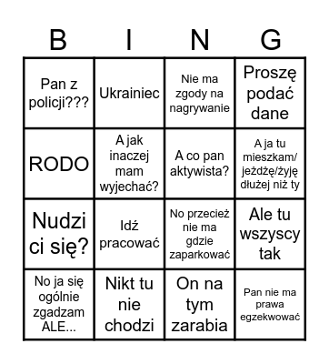 Bingo samochodowe Bingo Card