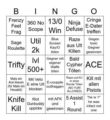 Valorant Vansinn Bingo Card