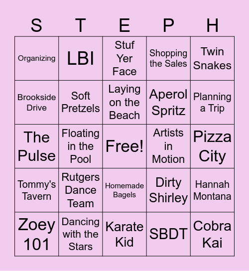Bridal Shower Bingo Card