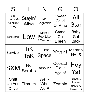 EVO SINGO Bingo Card