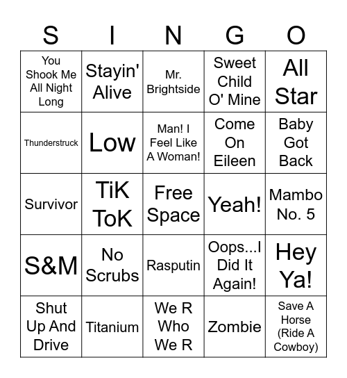 EVO SINGO Bingo Card