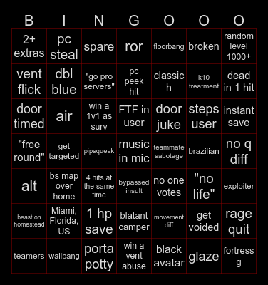 ftf Bingo Card