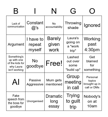 last week @ job Bingo Card