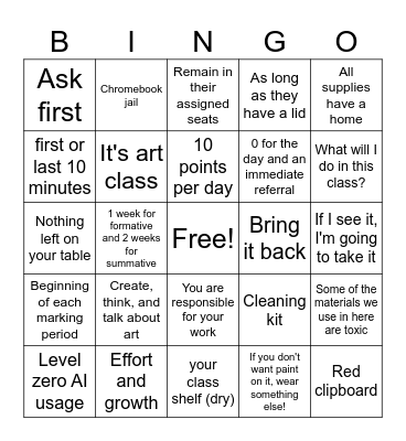 Craft Syllabus, Policies, Procedures Bingo Card