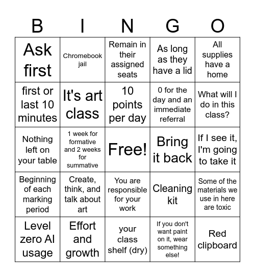 Craft Syllabus, Policies, Procedures Bingo Card