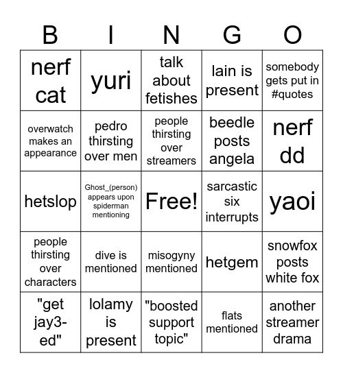 rivals chat queens bingo Card