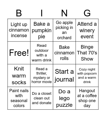 Autumn Bingo #1 Bingo Card