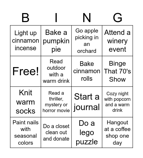 Autumn Bingo #1 Bingo Card