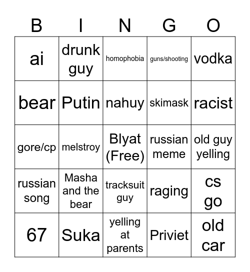 Russian Bingo Card