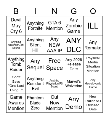 gamescom Opening Night Live 2026 Bingo Card
