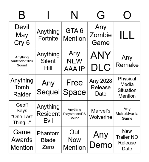 gamescom Opening Night Live 2026 Bingo Card