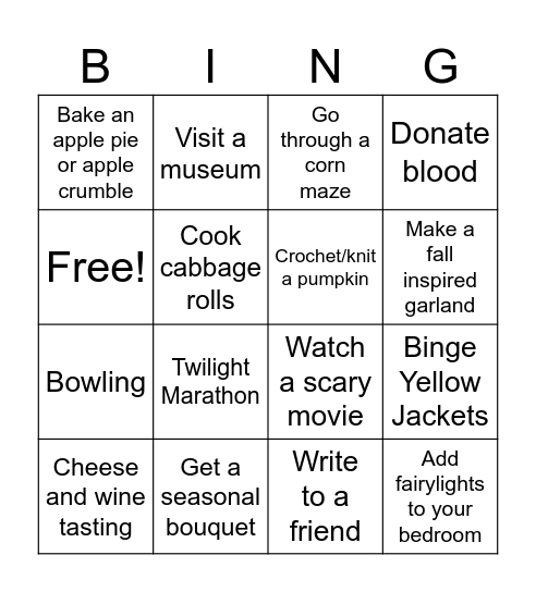 Autumn Bingo #2 Bingo Card