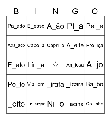 Bingo ortográfico Bingo Card