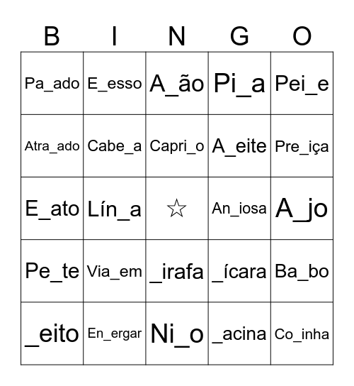 Bingo ortográfico Bingo Card