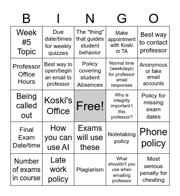 KOSKI's CJ  Bingo Card
