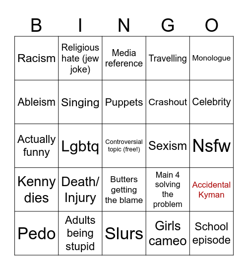 South park random episode bingo Card