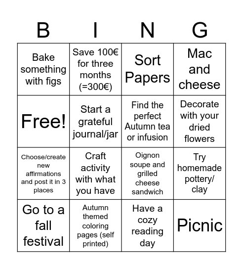 Autumn Bingo #4 Bingo Card