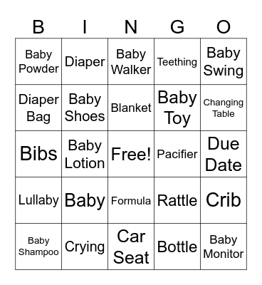 Baby Bingo Card
