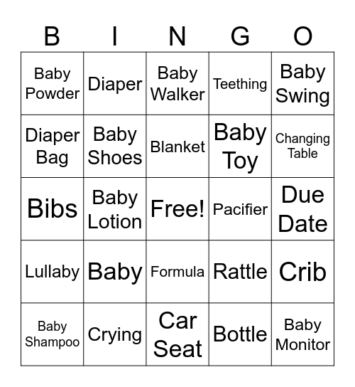 Baby Bingo Card
