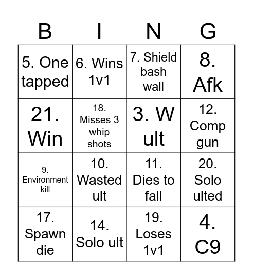 Overwatch Bingo Card