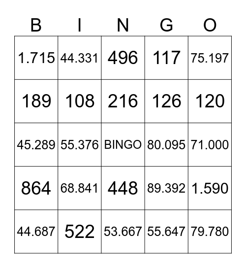 Bingo Matemático Bingo Card