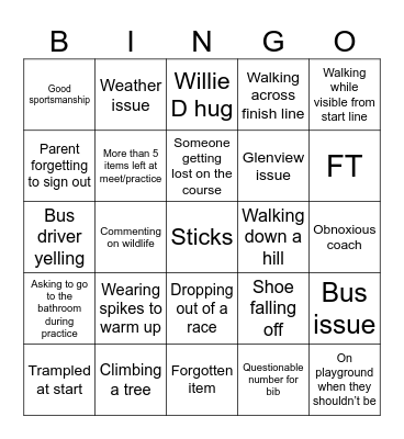 2026 XC Bingo Card