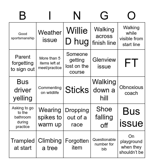 2026 XC Bingo Card