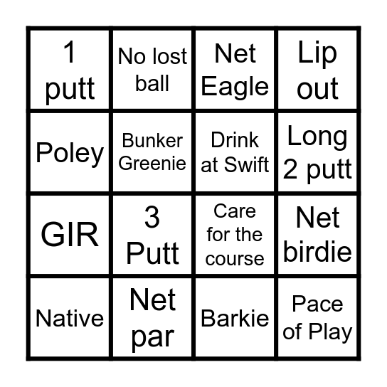CCT Ladies Golf Bingo Card