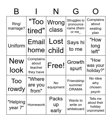 First teaching day back Bingo Card