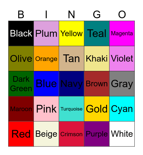 Colors Bingo Card