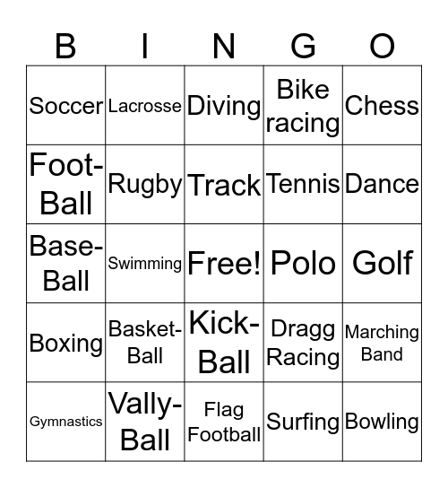 SPORTS Bingo Card