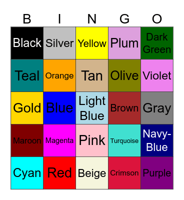 Colors Bingo Card