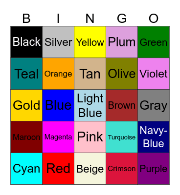 Colors Bingo Card