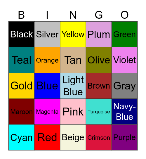 Colors Bingo Card