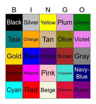 Colors Bingo Card
