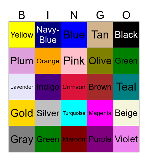 Colors Bingo Card