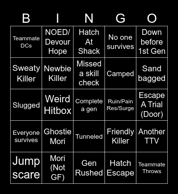 Dead By Daylight Bingo Card