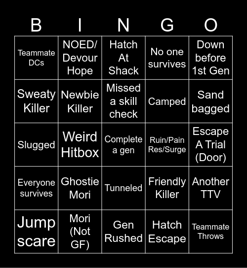 Dead By Daylight Bingo Card