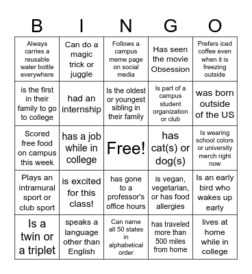 Welcome to Dr. Conrad's class Bingo Card