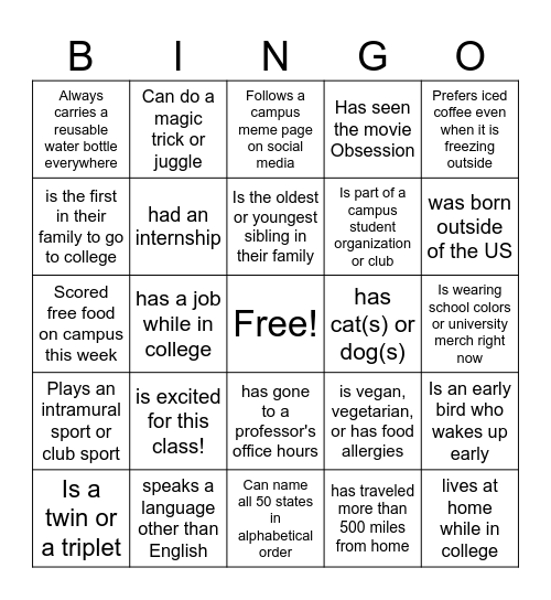 Welcome to Dr. Conrad's class Bingo Card