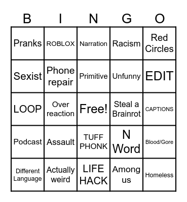 YOUTUBE SHORTS Bingo Card