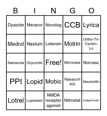 Brand and Generic 101-120 Bingo Card