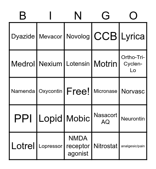 Brand and Generic 101-120 Bingo Card