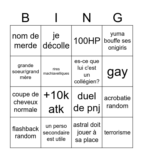 yu-gi-oh Bingo Card