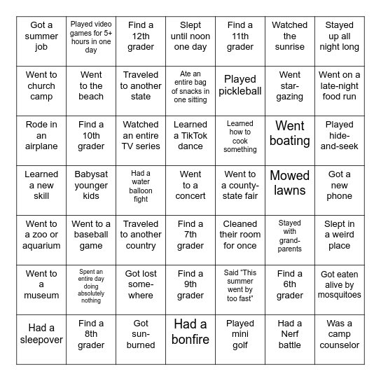 Ignusion Summer Break Bingo! Bingo Card